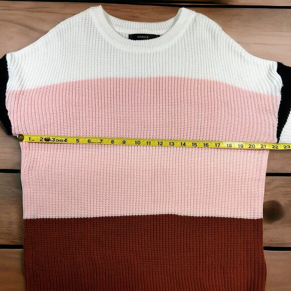 Zesica Sweater Women Medium Loose Knit Color Block Pink White Black Stripes - Picture 10 of 11